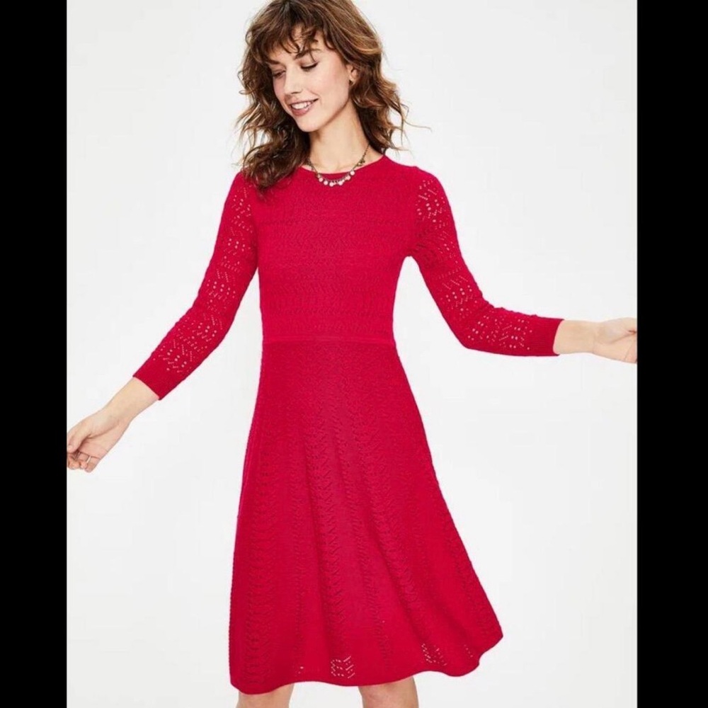 Boden Poppy Knitted Fit & Flare Dress - Cherry Red (Size 2)